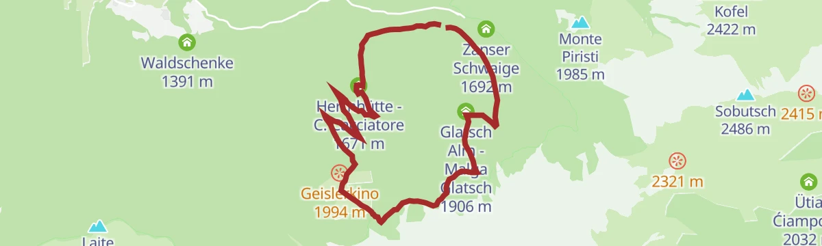Route map: To the Gschnagenhardt and Glatschalm in the Puez Geisler Nature Park in Villnöss
